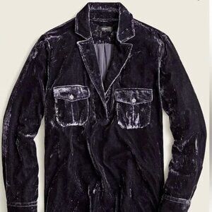 New with Tags- J Crew Velvet Patch Popover Navy Velour Shirt